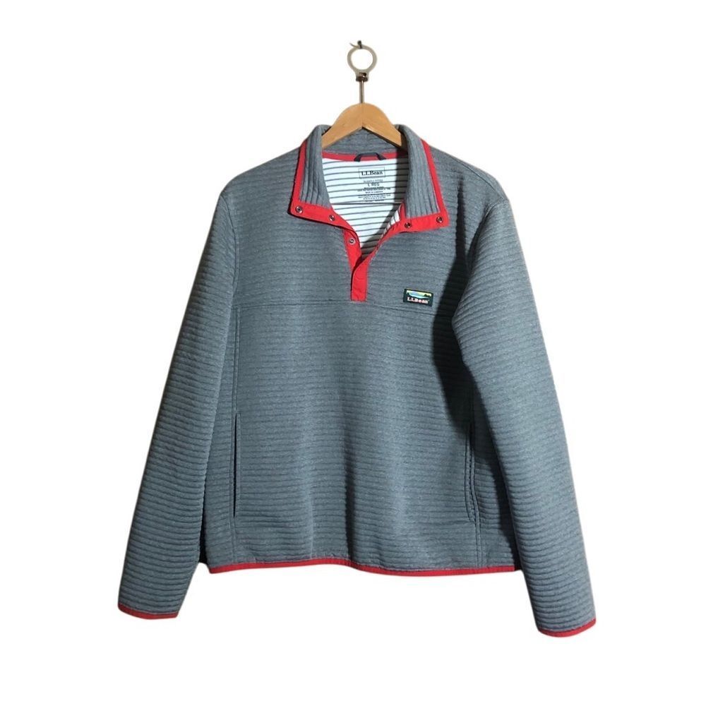 L.L. Bean V-Neck Gray and Red Sweater